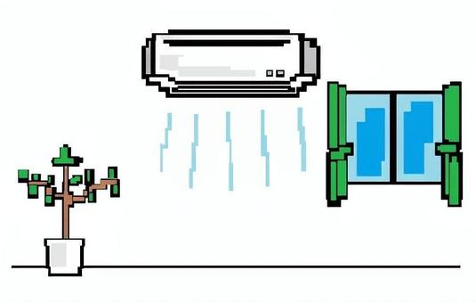 ドット絵　クーラーのある部屋 部屋,クーラー,窓,ドット絵,カーテンのイラスト素材
