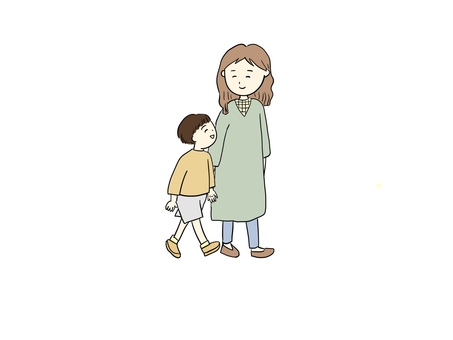 散歩する親子 親子,散歩,母と子,母親,子ども,笑顔,ワンピース,歩く,話す,相談のイラスト素材