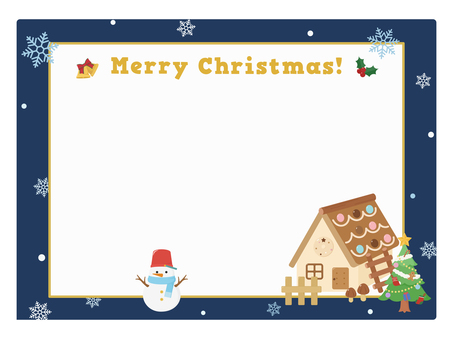 クリスマスカード　お菓子の家と雪だるま2 クリスマスカード,フレーム,クリスマス,冬,カード,メッセージ,メッセージカード,かわいい,手紙,レターのイラスト素材