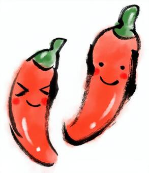 Chili pepper 2, red peppers, hand drawn, brush painting, JPG and PNG