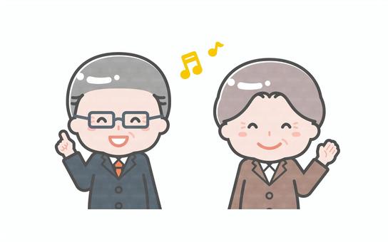 ミニ_2人_シニアの会社員の男女01 男性,女性,大人,シニア,高齢者,お年寄り,中年,ビジネス,会社員,スーツのイラスト素材