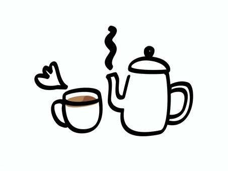 珈琲カップとポット_色ズレゆるい絵 珈琲カップとポット_色ズレゆるい絵 コーヒー,カップ,ポット,手書き,手描き,ゆるい,色ずれ,かわいい,ほっこり,まったりのイラスト素材