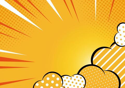 ポップな柄の雲と効果線の背景素材 効果線,集中線,雲,ドット,ライン,ポップ,オレンジ色,背景のイラスト素材