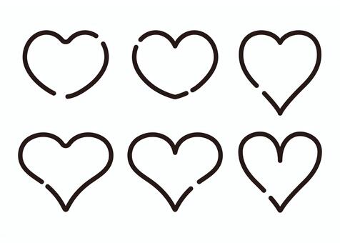 ハートセット　モノクロ線画 ハート,モノクロ,線画,シンプル,バレンタイン,セット,手描き,アイコンのイラスト素材