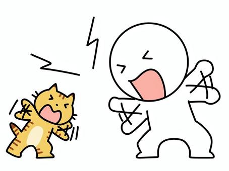 猫と言い争う棒人間 ねこ,棒人間,言い争う,言い合う,意見,怒る,不機嫌,嫌い,違う,かわいいのイラスト素材