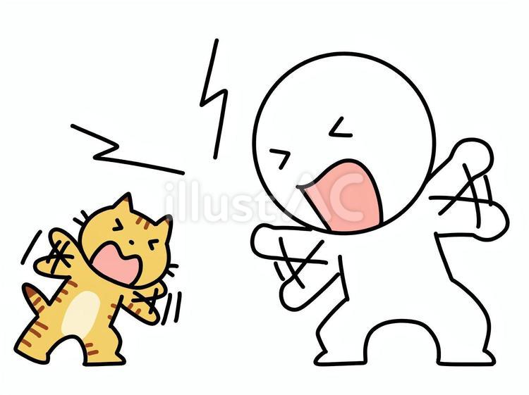 猫と言い争う棒人間 ねこ,棒人間,言い争うのイラスト素材