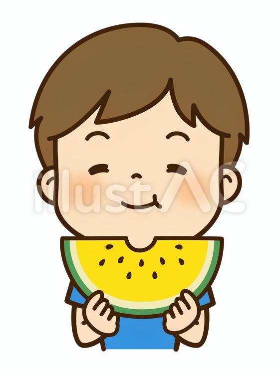 スイカを食べる男性3 スイカ,男性,男の子のイラスト素材