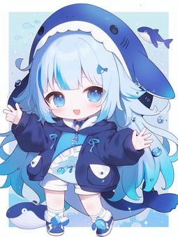 クジラモチーフの服装をした女の子