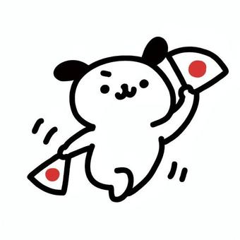 扇子を持って踊る犬 犬,キャラクター,白黒,旗,日の丸,応援,ジャンプ,動き,両手,上げるのイラスト素材