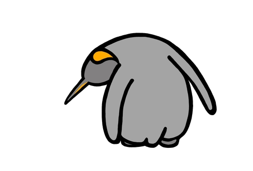 のぞきこむキングペンギン キングペンギン,オウサマペンギン,ペンギン,鳥,グレー,白,黒,気になる,手描き,水族館のイラスト素材