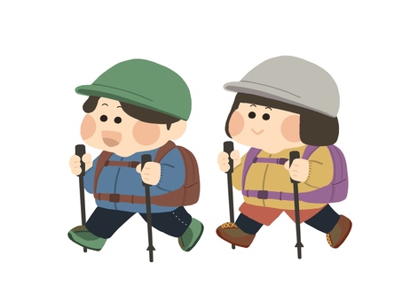 登山をする人１ 登山,山開き,山登り,トレッキング,男性,女性,ウェア,シューズ,アウトドア,帽子のイラスト素材