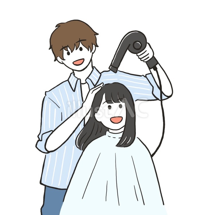 髪を乾かす男性美容師（カラー） 男性,美容師,女性客のイラスト素材