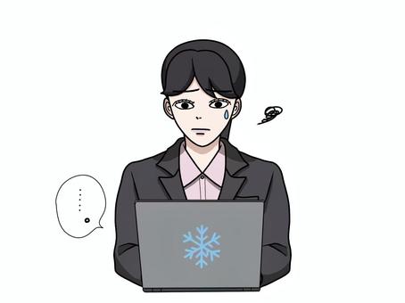 パソコンが固まって困るスーツ姿の女性 パソコン,固まる,フリーズ,困る,スーツ,女性,焦る,ビジネス,困惑,エラーのイラスト素材