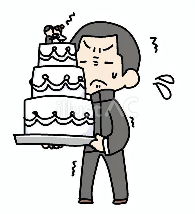 ケーキと我慢する男子生徒 少年,ウェディングケーキ,我慢のイラスト素材