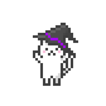 ドット絵のばんざいするねこ魔女白 ピクセル,ピクセルアート,ドット絵,かわいい,猫,白猫,白,バンザイ,喜び,ポーズのイラスト素材