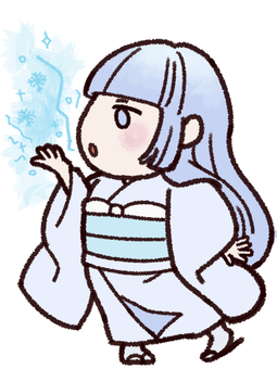 氷の息を放つ雪女のイラスト 雪女,雪娘,ユキアネサ,シガマニョウボウ,妖怪,氷,冷気,冬,白装束,和装のイラスト素材