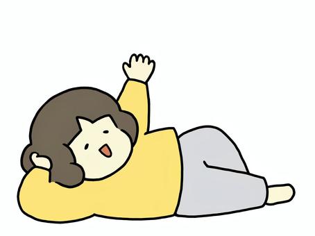 寝ころびながら挨拶する人 寝そべる,寝ころぶ,挨拶,こんにちは,さようなら,バイバイ,おーい,やっほー,ごろごろ,余裕のイラスト素材