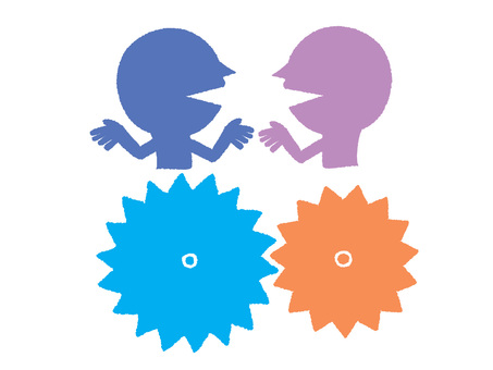 噛み合い シルエット,話す,リアクション,噛み合い,ギア,イメージ,pop調,手描き,挿絵,ワンポイントのイラスト素材