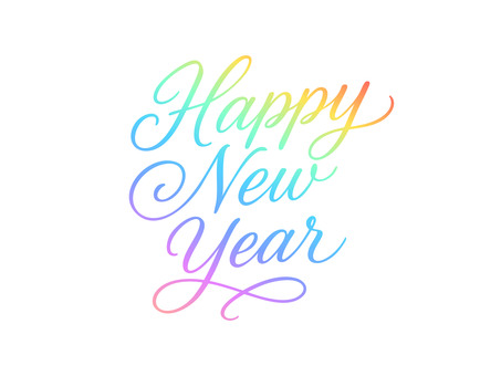 ハッピーニューイヤーの筆記体イラスト ハッピーニューイヤー,英語,筆記体,かっこいい,シンプル,グラデーション,挨拶,テンプレート,文字,レインボーのイラスト素材