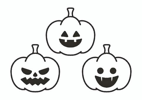 3種のジャック・オ・ランタン＿線画 ハロウィン,ジャックオランタン,かぼちゃ,秋,パンプキン,10月,イベント,飾り,装飾,野菜のイラスト素材
