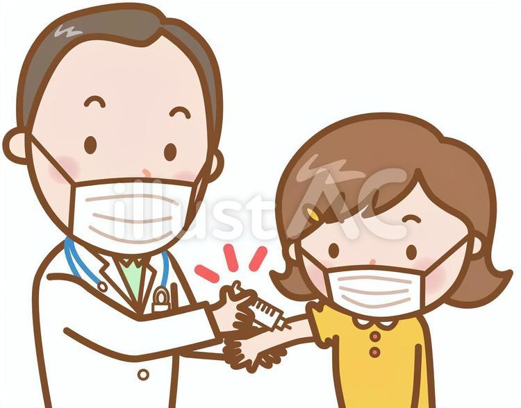 女の子：注射（マスク） 注射,予防注射,予防接種のイラスト素材