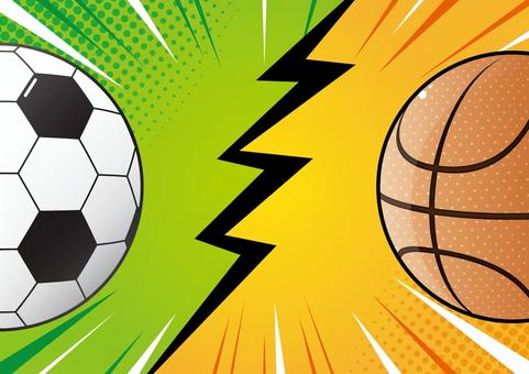 サッカー対バスケットボールの背景素材 スポーツ,サッカー,バスケットボール,対決,集中線,効果線,ポップ,背景のイラスト素材