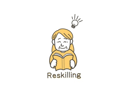 リスキリングに励むシニア女性 シニア,おばあちゃん,リスキリング,学び直し,高齢者,セカンドキャリア,チャレンジ,生涯学習,リカレント教育のイラスト素材