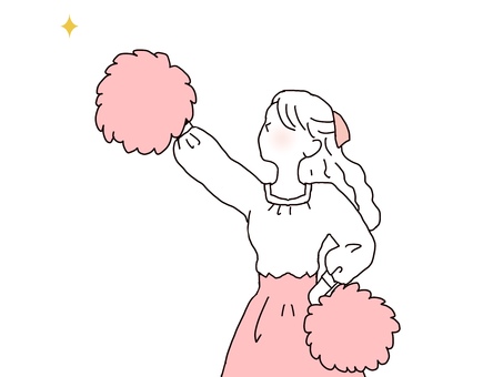 ポンポンで応援 ポンポン,応援,女性,彼女,ピンク色,星,目標,目指す,リボン,頑張れのイラスト素材