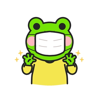 洗った手をみせるマスクをしたカエル カエル,保健だより,マスク,手洗い,病院,小児科,耳鼻科,手洗い指導,てあらい,清潔のイラスト素材