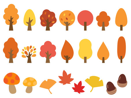 秋の木々 秋,紅葉,葉っぱ,色づく,街路樹,木,樹木,きのこ,落葉,イチョウのイラスト素材