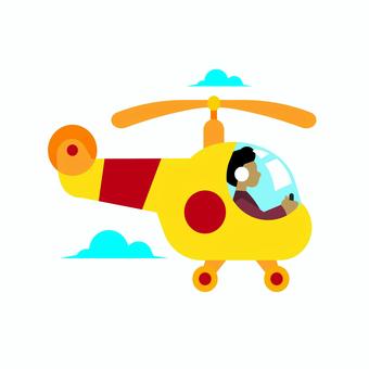 乗り物 012 ヘリコプター,乗り物,空,パイロット,飛行,旅,黄色,赤,交通,仕事のイラスト素材