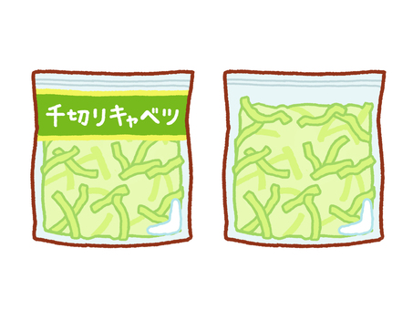 千切りキャベツ カット野菜,キャベツ,千切りキャベツ,野菜,食べ物,手書き,サラダ,カットサラダ,千切り,パッケージのイラスト素材