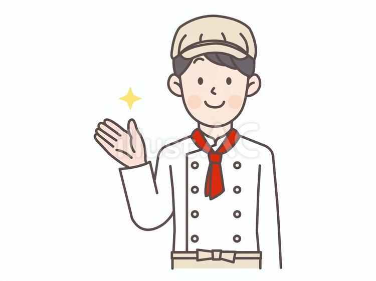 案内するパン屋男性スタッフ パン屋,ベーカリー,カフェのイラスト素材