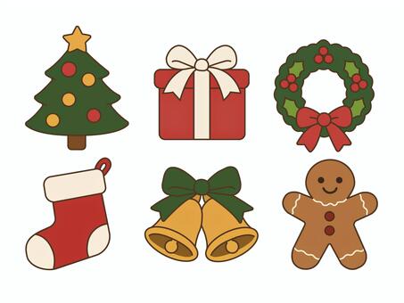 かわいいクリスマス小物セット クリスマス,クリスマス素材,セット,冬,12月,クリスマスツリー,ツリー,もみの木,プレゼント,ギフトのイラスト素材