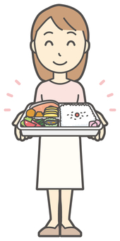  ロングヘア女性-082-全身 弁当,女性,女の子,人物,かわいい,お弁当,お弁当箱,食事,昼食,おいしいのイラスト素材