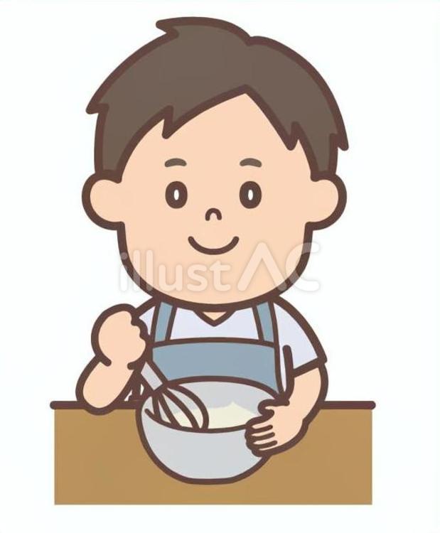 クリームをあわだてている男性 お菓子作り,料理,自炊のイラスト素材