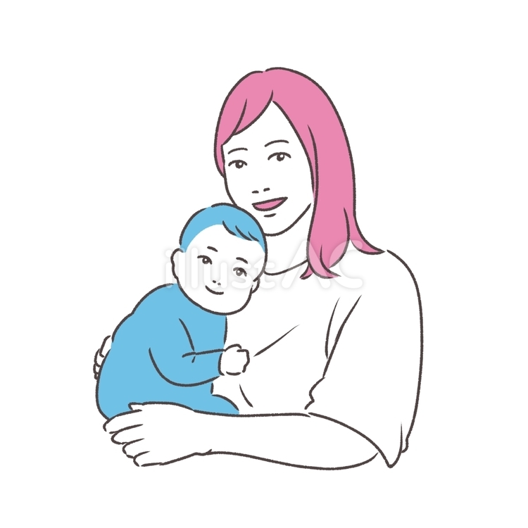 母子イラスト　笑顔 手描き,イラスト,かわいいのイラスト素材