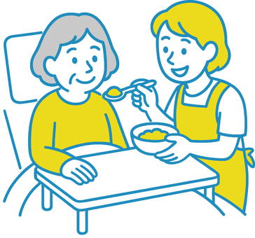 介護ベッドで食事介助 介護,福祉,高齢者,食事介助,シニア,老人,介護職,介護施設,デイサービス,ベッドのイラスト素材