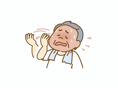 暑い、作業中の男性が熱中症 男性,上半身,熱中症,熱中症対策,発汗,汗,体温上昇,気温上昇,夏,危険のイラスト素材