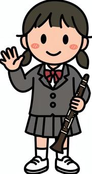 クラリネットのグレーの女の子です。 クラリネット,笛,女の子,音楽,シンプル,クラシック,楽器,演奏,ミュージシャン,ライブのイラスト素材