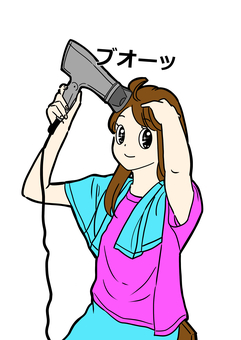 ドライアーで髪を乾かす女の子 髪を乾かす,ドライアー,髪,乾燥,女の子,美容,お風呂,温泉,タオル,入浴施設のイラスト素材