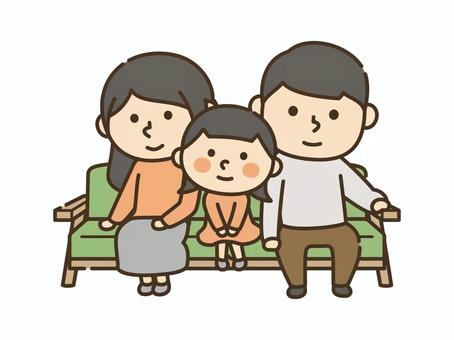 ソファーに座る3人家族（女の子） 人物,家族,ファミリー,親子,女の子,子供,母,父,両親,女性のイラスト素材