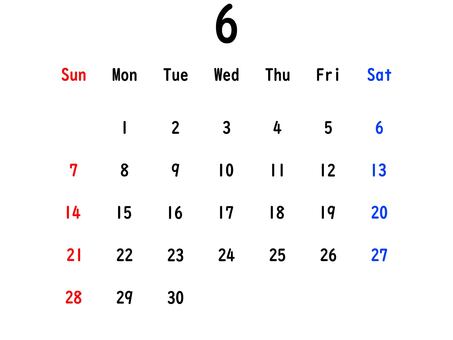 ２０２６年のカレンダー（６月） カレンダー,スケジュール,2026,予定,６月,シンプル,手書き,暦,書き込み,１ヶ月のイラスト素材