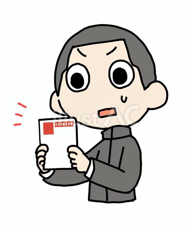 はがきをもって驚く少年 年賀状,男性,ポストカードのイラスト素材