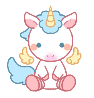 ユニコーンのお座りイラストアイコン① ユニコーン,馬,ペガサス,白馬,可愛い,干支,午,お座り,のほほん,手描きのイラスト素材