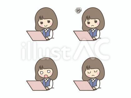 ノートPCを前に色んな表情をしている女性