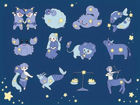 12星座 12星座 星座,12星座,占い,星占い,可愛い,セットのイラスト素材