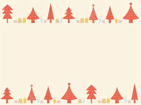 クリスマスツリーとギフトのフレーム1　赤 クリスマス,冬,フレーム,クリスマスツリー,背景,星,キラキラ,テクスチャ,手描き,杉のイラスト素材