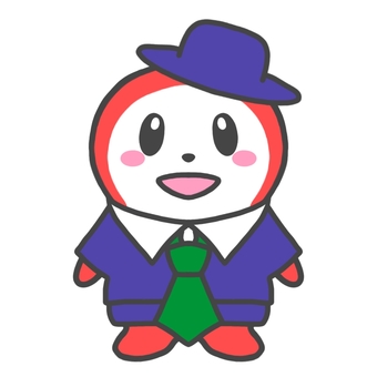 スーツと帽子を身につけたキャラ3 キャラクター,スーツ,帽子,ネクタイ,二足歩行,赤,垂れ目,丸いのイラスト素材