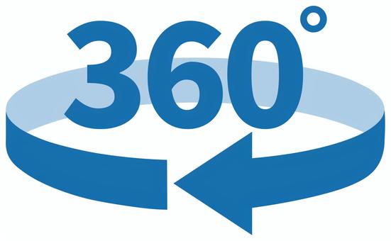 全方位　帯矢印　青 全方位,全方向,360度,カメラ,マーク,アイコン,シンプル,白背景,透過のイラスト素材